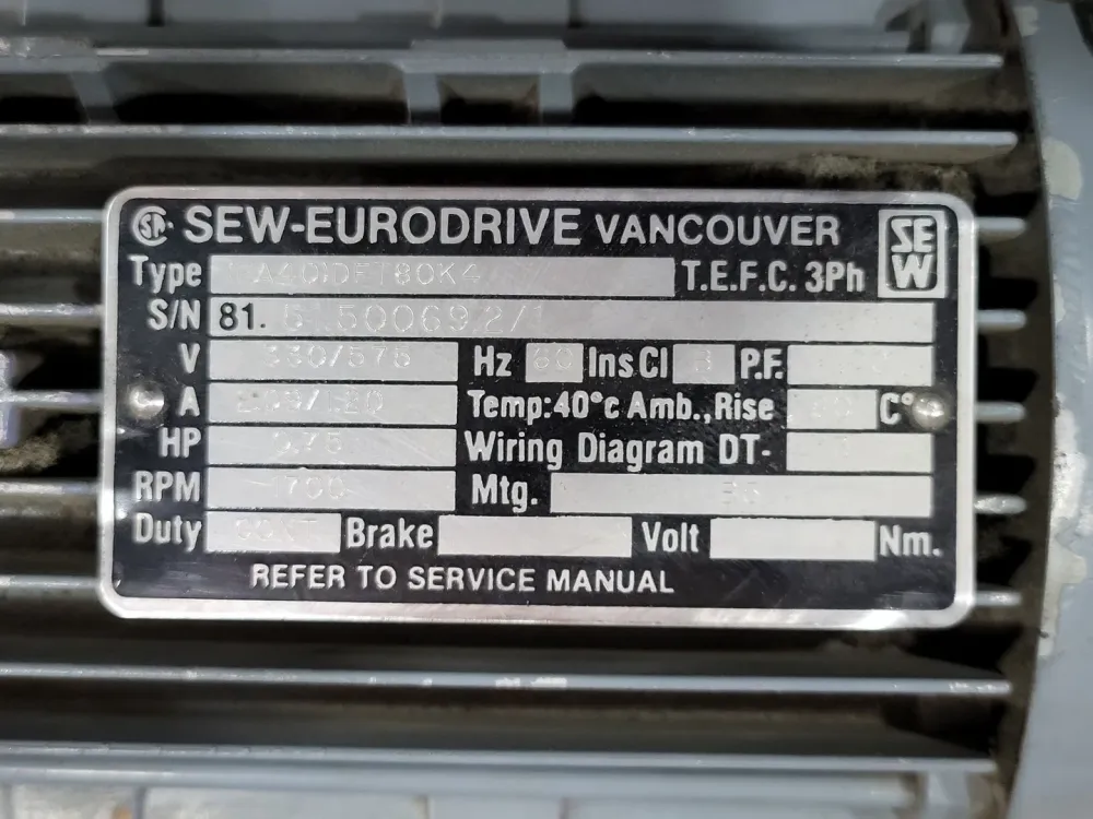 0.75 hp, 330/575 volts, 1700 rpm, Electric Motor FAF40 DFT80K4 voor Industriële Automatisering