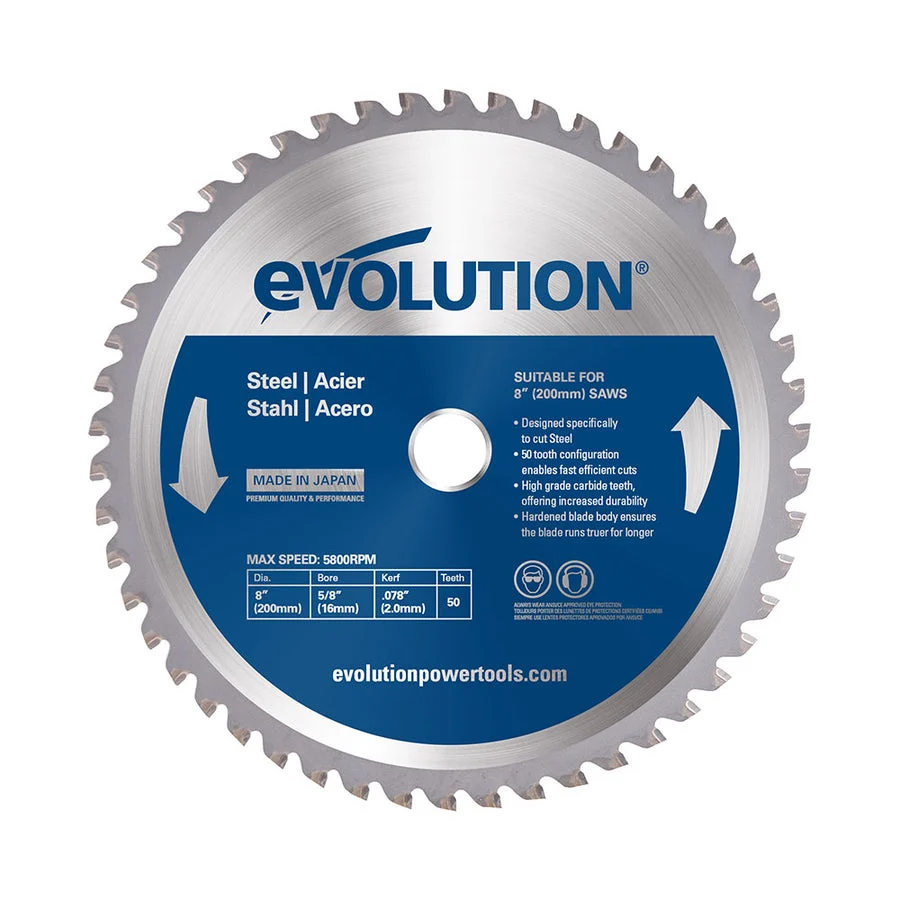 EVOLUTION 8" 50T, 5/8" Bore, Tungsten Carbide Tipped Mild Rvs Cutting Blade