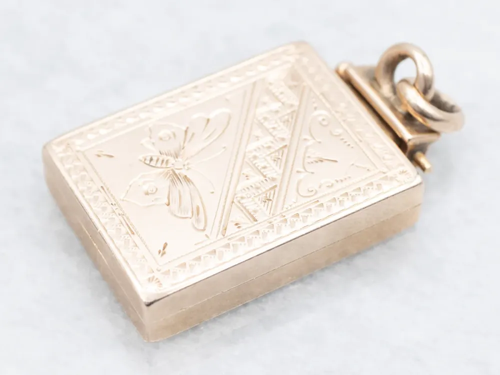 Ritsluiting Victorian Gold Lasergravering Monogram and Butterfly Rectangle Locket
