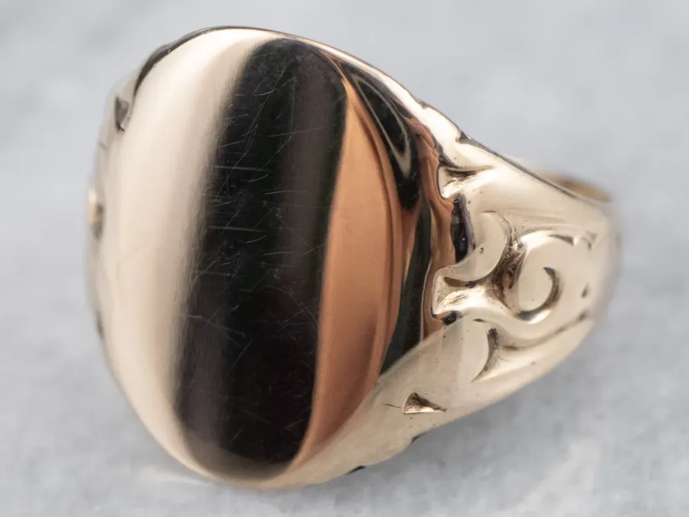 10K Rose Gold Van vroeger Scroll Shoulder Oval Top Signet Ring