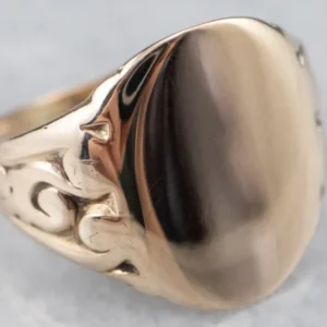 10K Rose Gouden Vintage Scroll Shoulder Oval Top Signet Ring