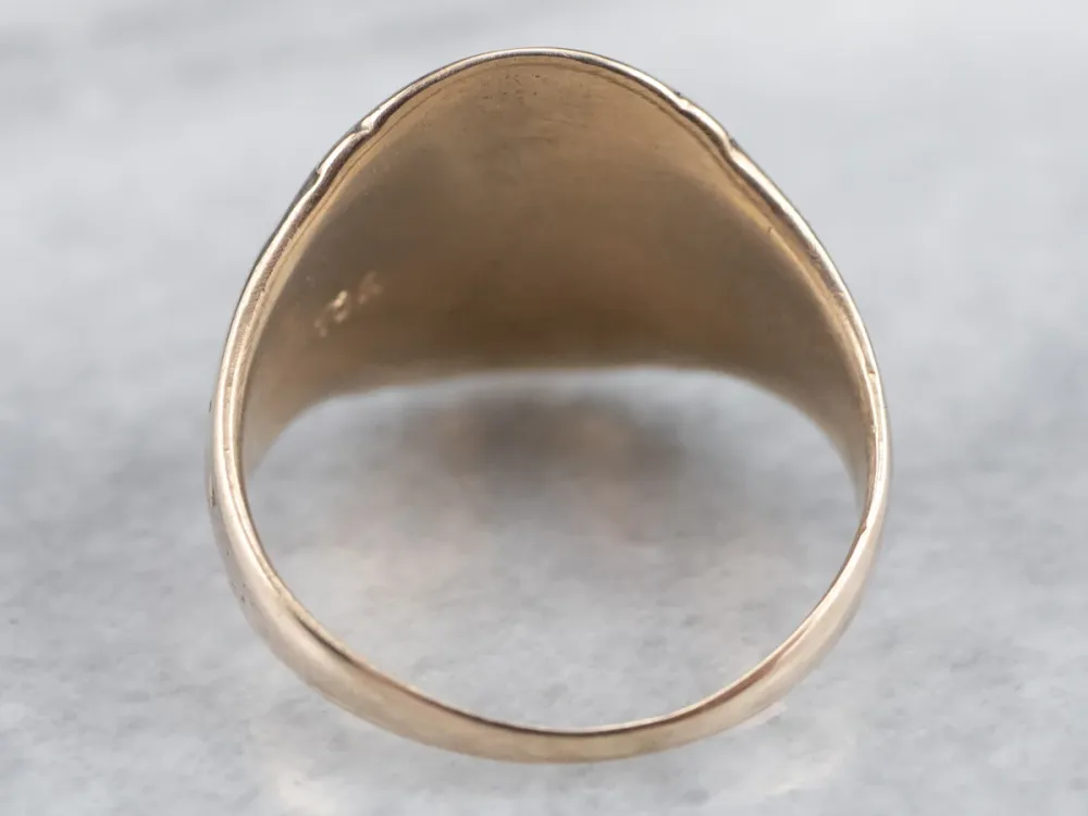 10K Rose Gouden Vintage Scroll Shoulder Oval Top Signet Ring