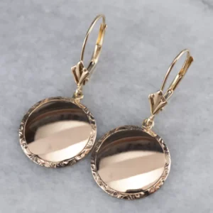 14K Gold Disk Drop Earrings