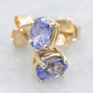 14K Yellow Gold Oval-Cut Tanzanite Stud Earrings
