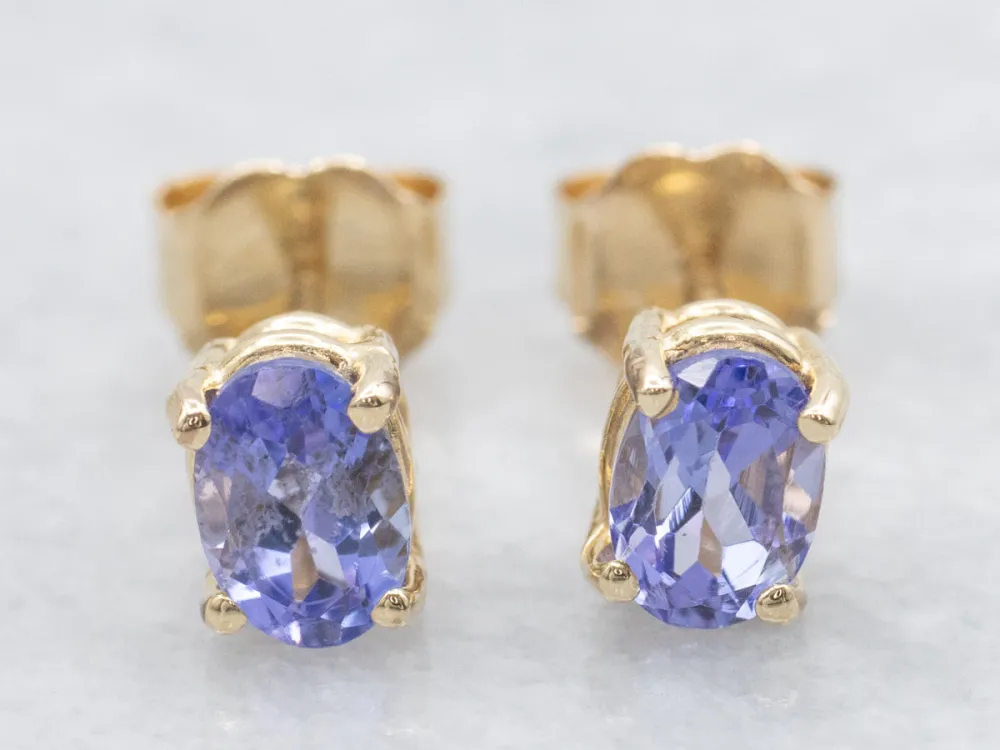 14K Yellow Gold Oval-Cut Tanzanite Stud Earrings