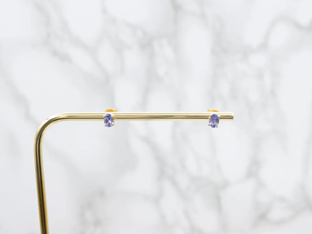 14K Yellow Gold Oval-Cut Tanzanite Stud Earrings