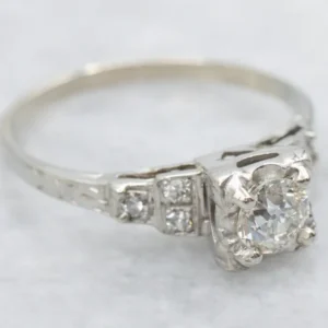 1940s Old Mine Cut Diamond Sweetheart Engagement Ring met CE-Keurmerk