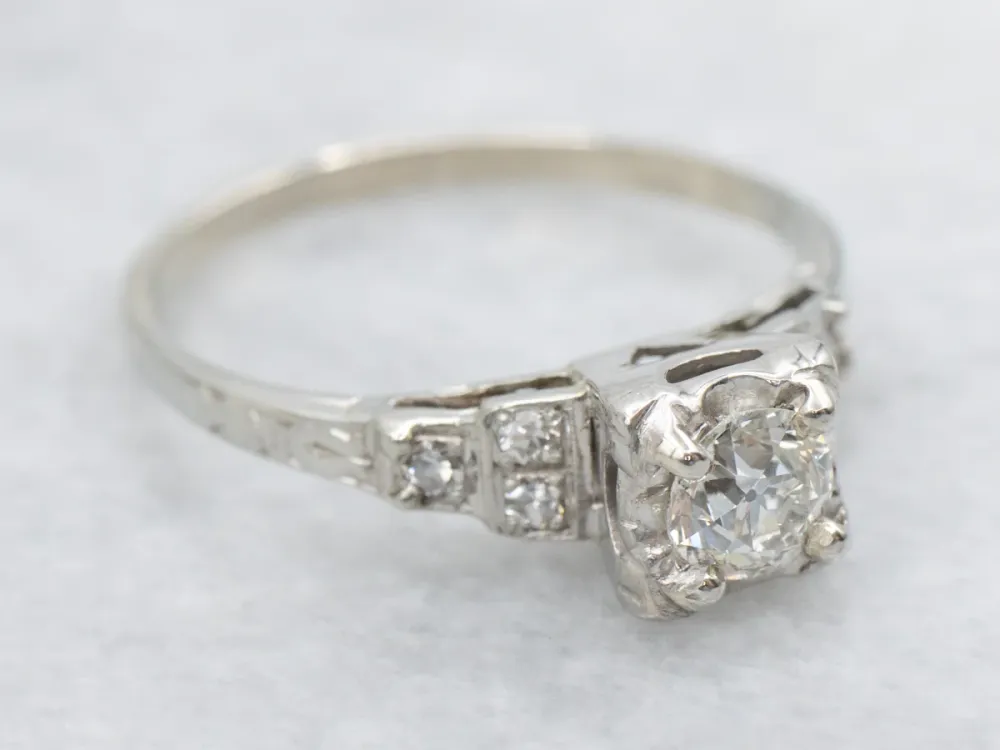1940s Old Mine Cut Diamond Sweetheart Engagement Ring met CE-Keurmerk