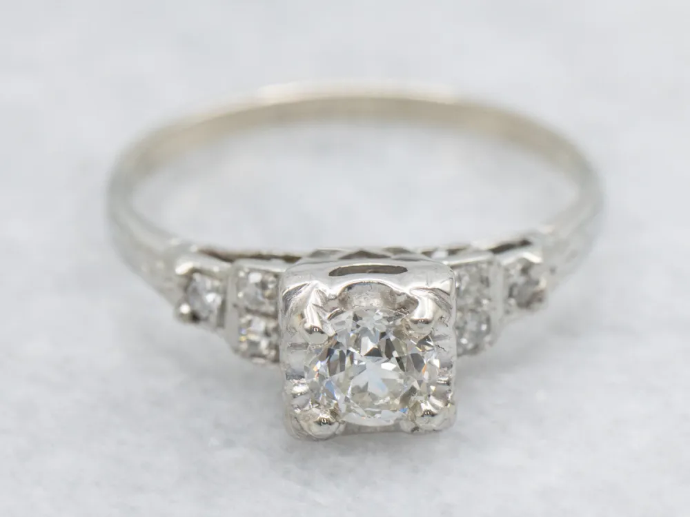 1940s Old Mine Cut Diamond Sweetheart Engagement Ring met CE-Keurmerk