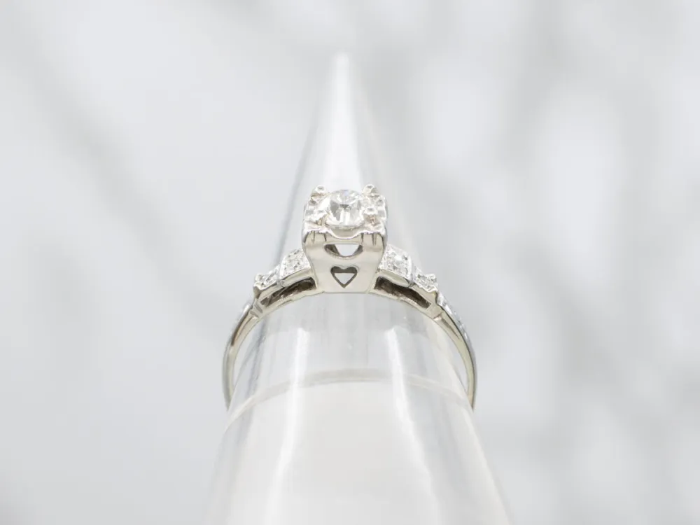 1940s Old Mine Cut Diamond Sweetheart Engagement Ring met CE-Keurmerk
