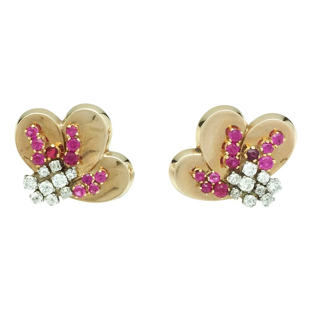 1940s rose gold earrings rood stones, brilliants.