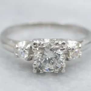1950s Platinum European Cut Diamond Engagement Ring