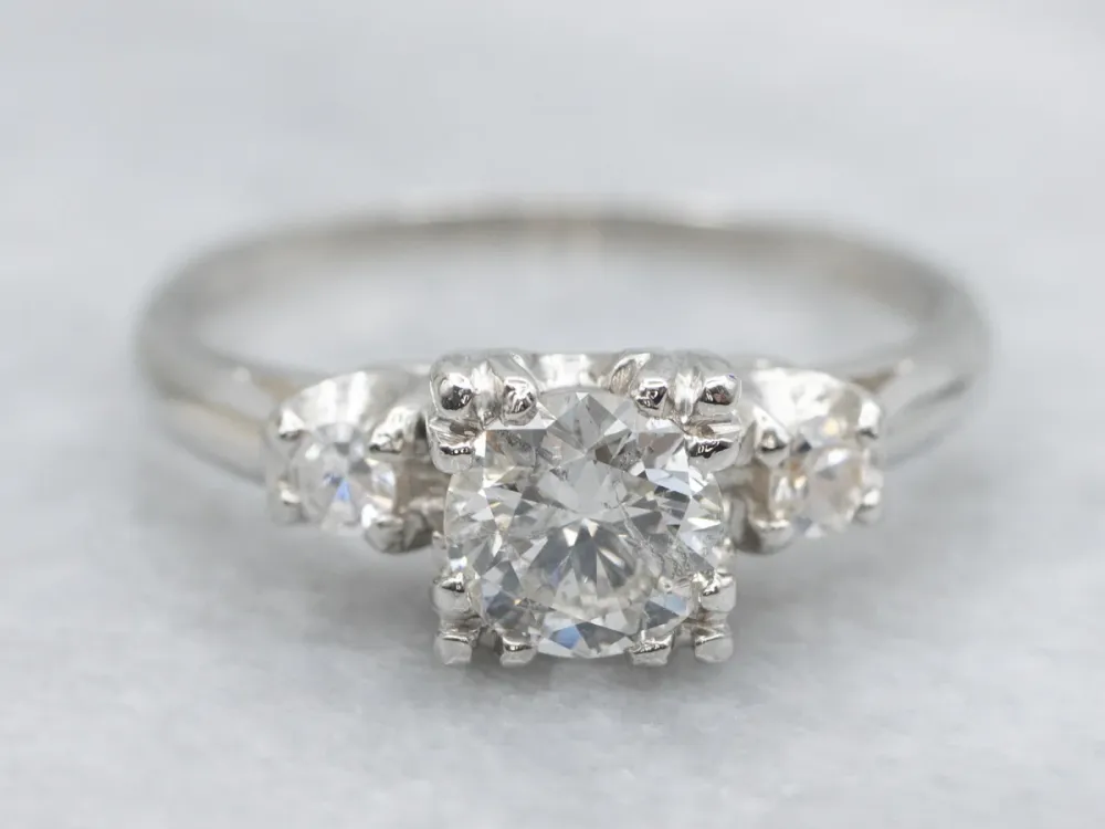 1950s Platinum European Cut Diamond Engagement Ring