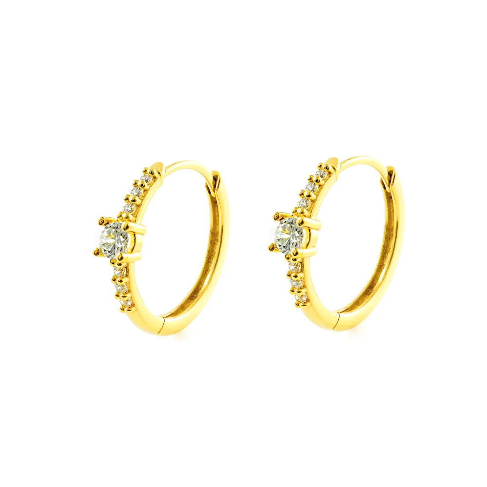 9ct Yellow Goud Round Hoop Zirconia Shine Earrings 14.5 x 3 mm