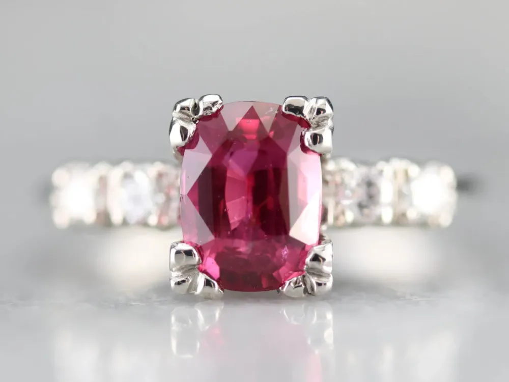 Amazing Platinum Ruby and Diamond Engagement Ring - DIN Norm