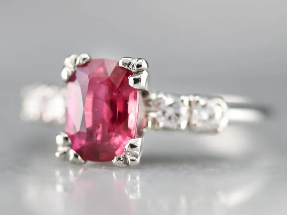 Amazing Platinum Ruby and Diamond Engagement Ring - DIN Norm