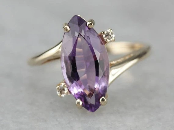 Amethyst and Diamond Bypass Ring - DIN Norm
