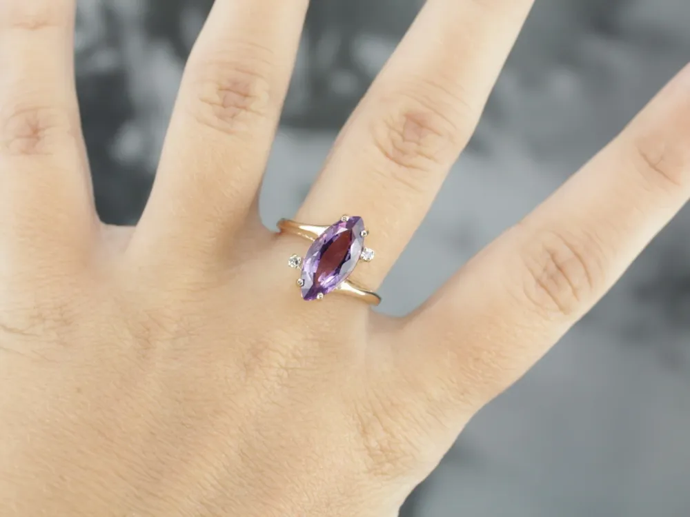 Amethyst and Diamond Bypass Ring - DIN Norm