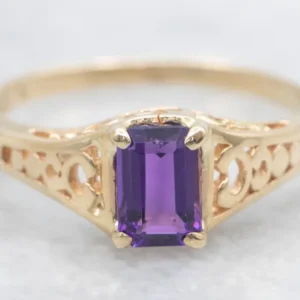 Amethyst Solitaire Ring Glad Gold Filigree Setting