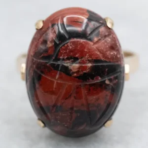 Antiekstijl Carved Jasper Scarab Beetle Ring