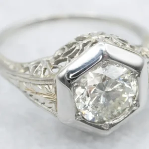 Antique Filigree Diamond Engagement Ring Hexagonal Setting - DIN Norm