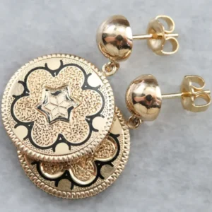 Antique Gouden Black Enamel Drop Earrings met CE-Keurmerk