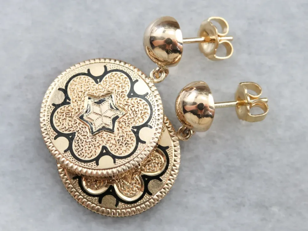 Antique Gouden Black Enamel Drop Earrings met CE-Keurmerk