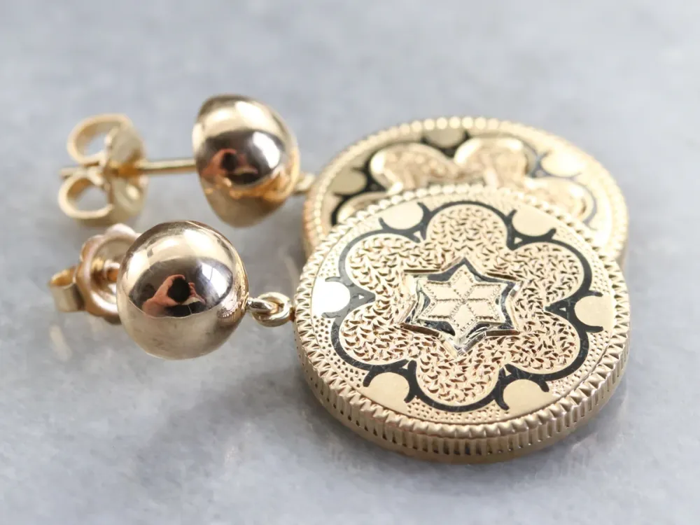 Antique Gouden Black Enamel Drop Earrings met CE-Keurmerk