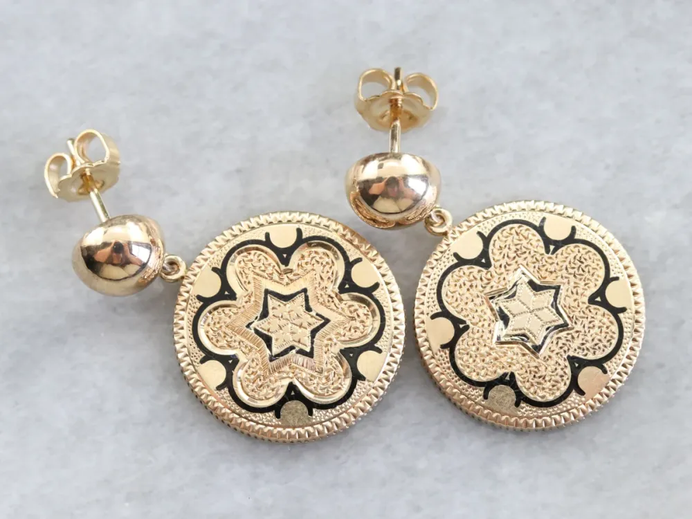 Antique Gouden Black Enamel Drop Earrings met CE-Keurmerk