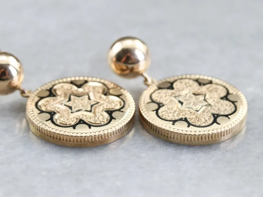 Antique Gouden Black Enamel Drop Earrings met CE-Keurmerk