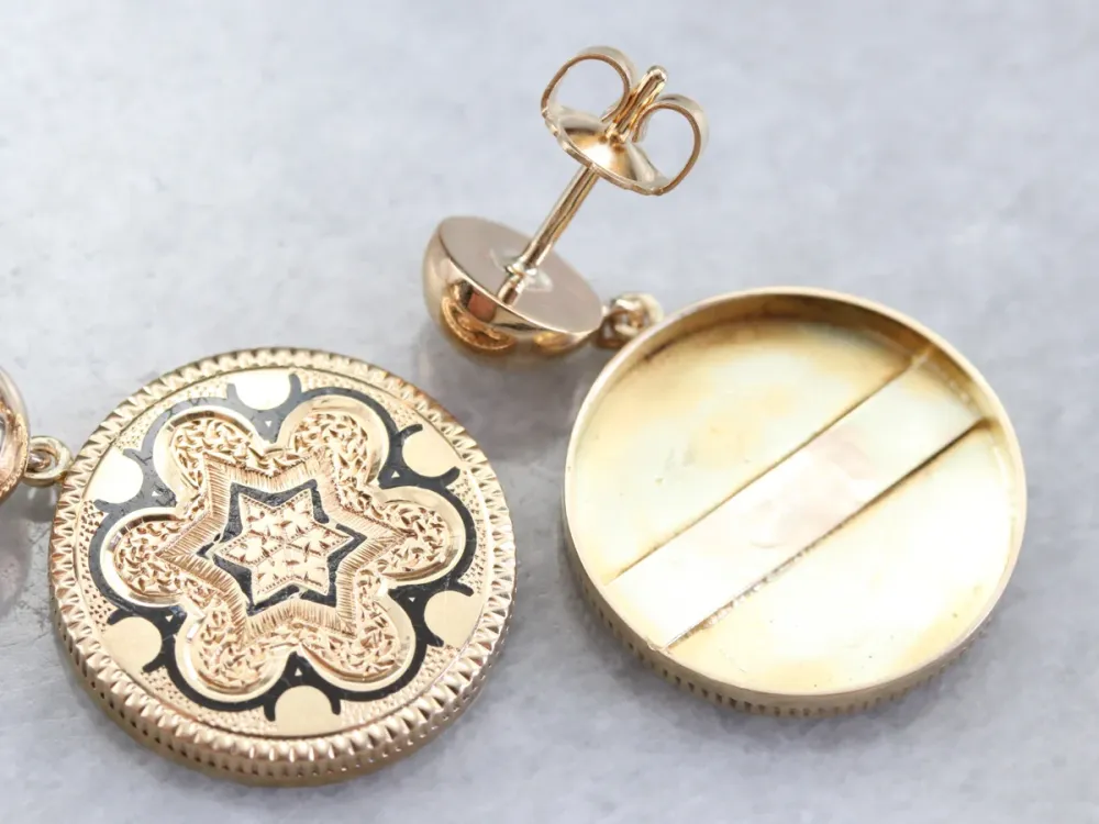 Antique Gouden Black Enamel Drop Earrings met CE-Keurmerk