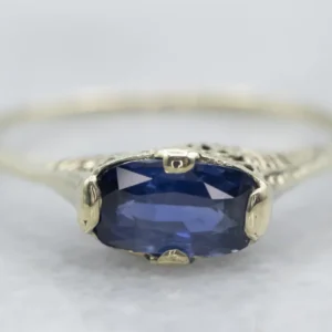 Antique Green Gold Sapphire Solitaire Ring