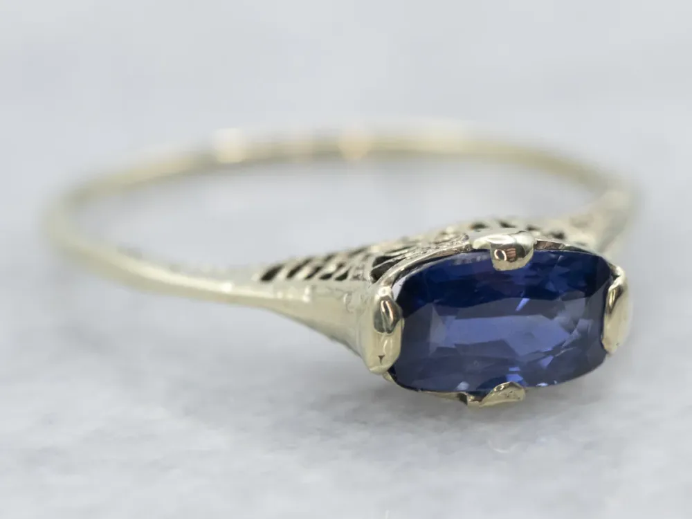 Antique Green Gold Sapphire Solitaire Ring