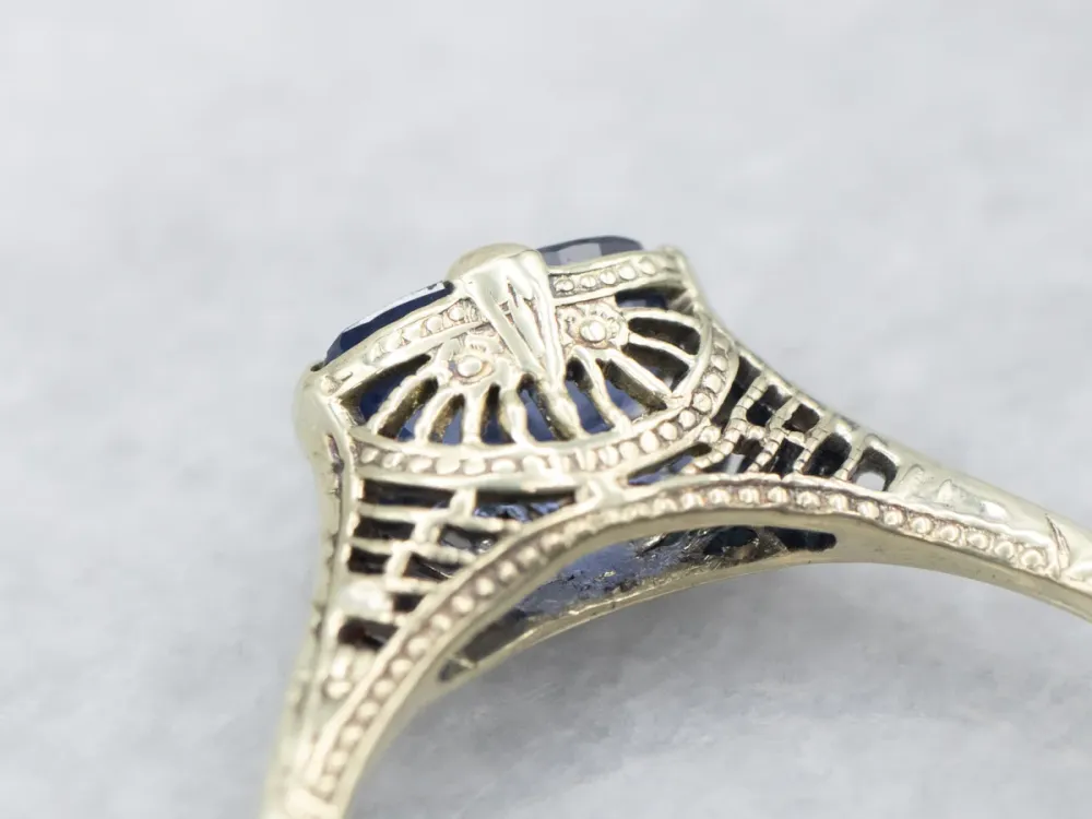 Antique Green Gold Sapphire Solitaire Ring