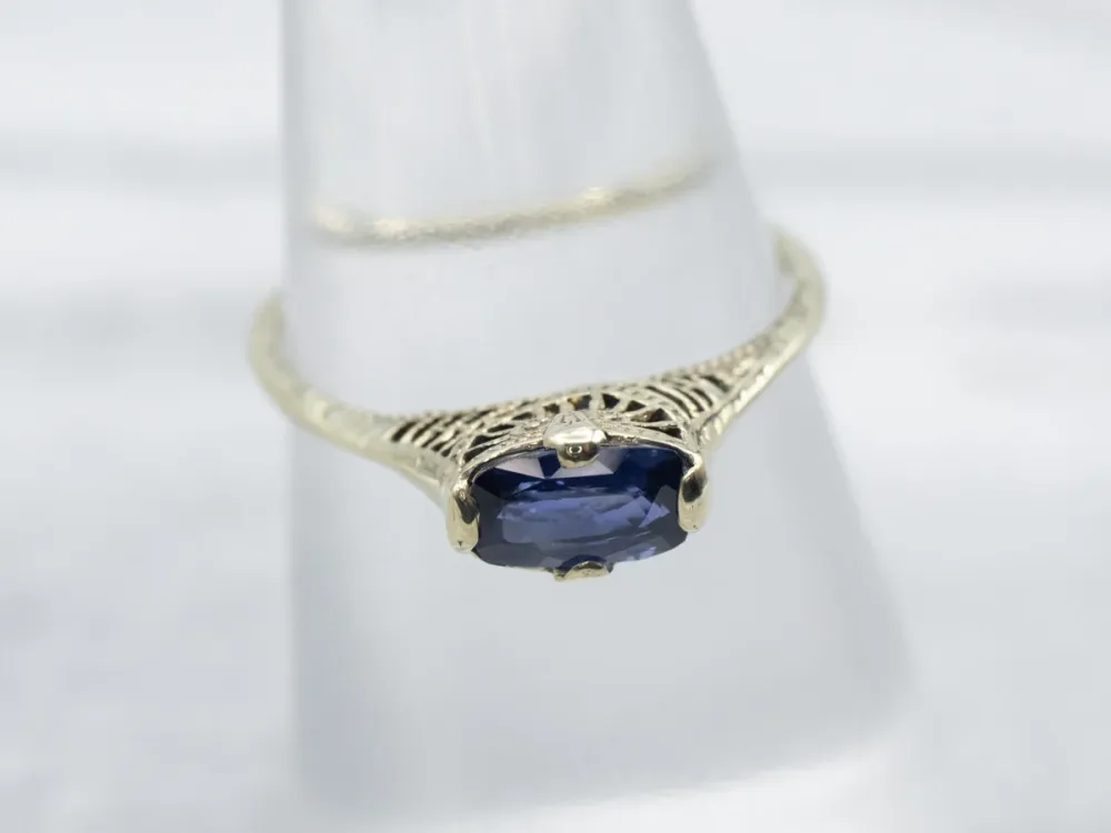 Antique Green Gold Sapphire Solitaire Ring