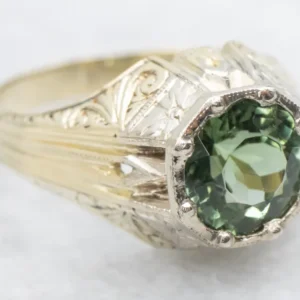 Antique Green Tourmaline Solitaire Ring