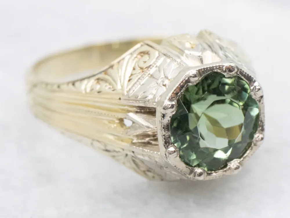 Antique Green Tourmaline Solitaire Ring