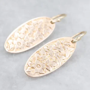 Antique Rose Gouden Floral Engraved Drop Earrings