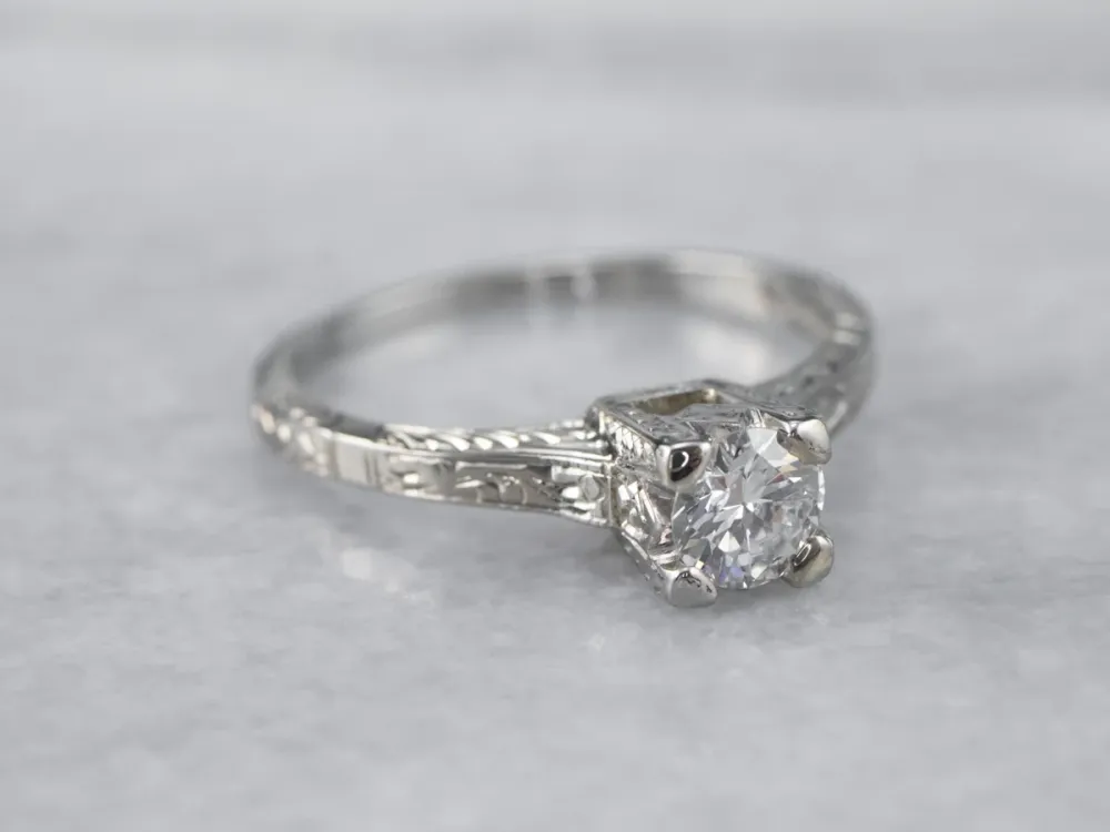 Antique Transition Cut Diamond Solitaire Engagement Ring met CE-Keurmerk