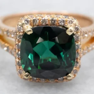 Appelgroen Tourmaline and Diamond Halo Ring met CE-Keurmerk
