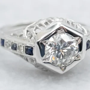Art Deco Diamond and Sapphire Engagement Ring met CE-Keurmerk