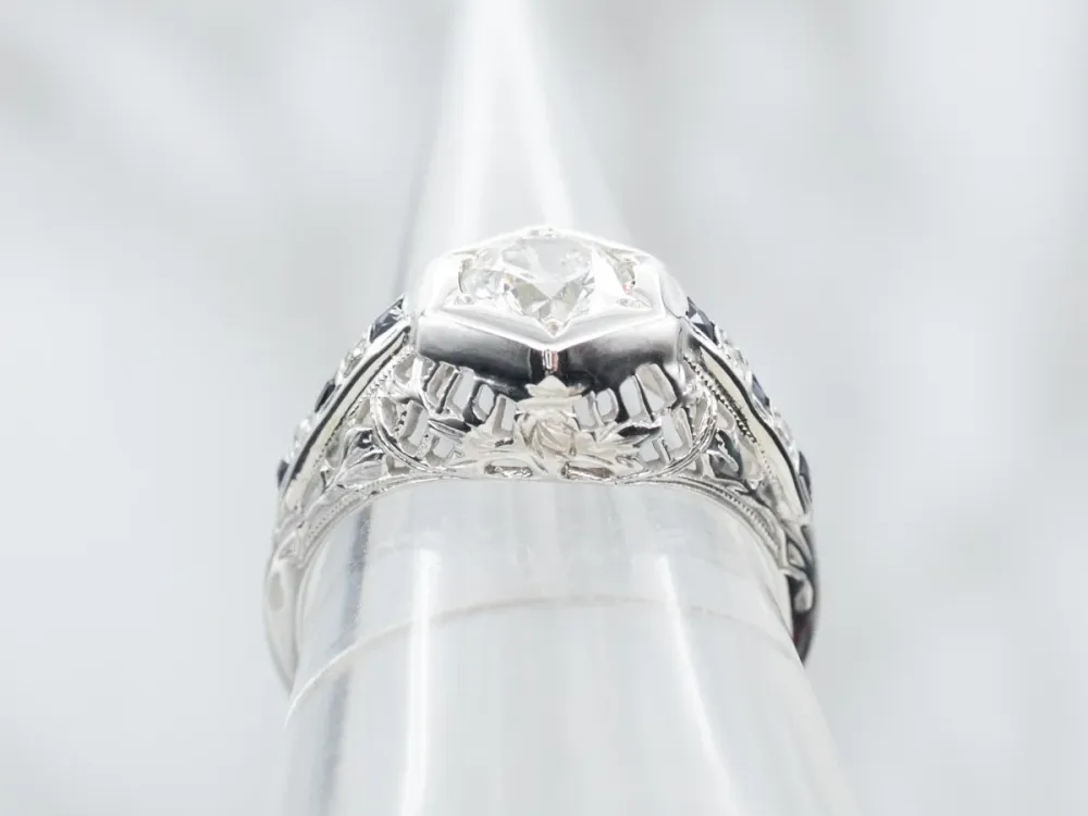 Art Deco Diamond and Sapphire Engagement Ring met CE-Keurmerk