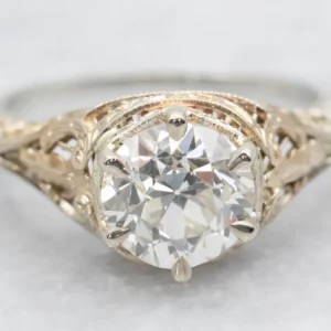 Art Deco European Cut Diamond Solitaire Engagement Ring - DIN Norm