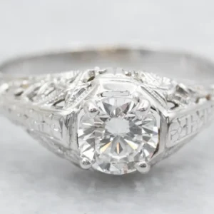 Art Deco GIA Gewaarborgd Diamond Solitaire Engagement Ring