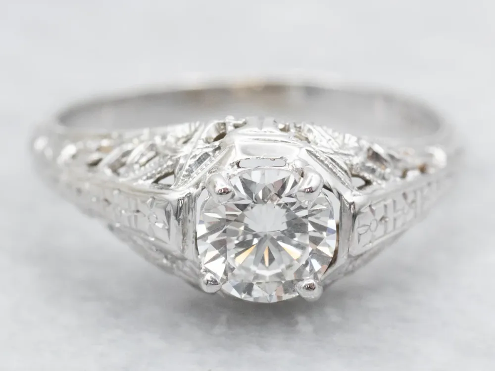 Art Deco GIA Gewaarborgd Diamond Solitaire Engagement Ring