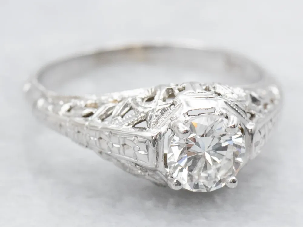 Art Deco GIA Gewaarborgd Diamond Solitaire Engagement Ring