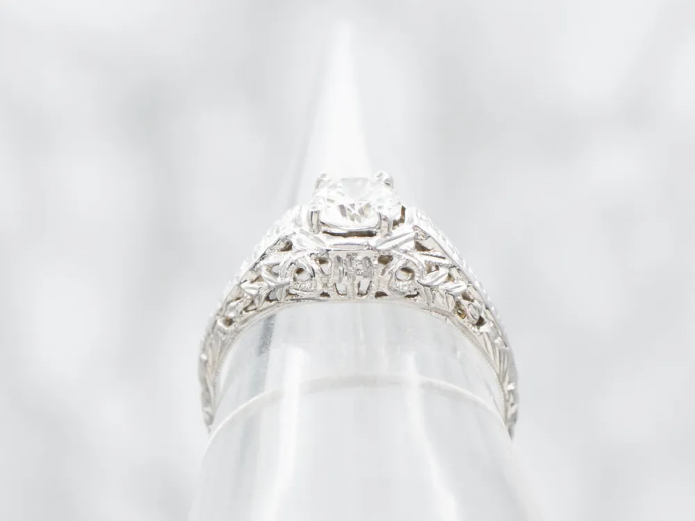 Art Deco GIA Gewaarborgd Diamond Solitaire Engagement Ring