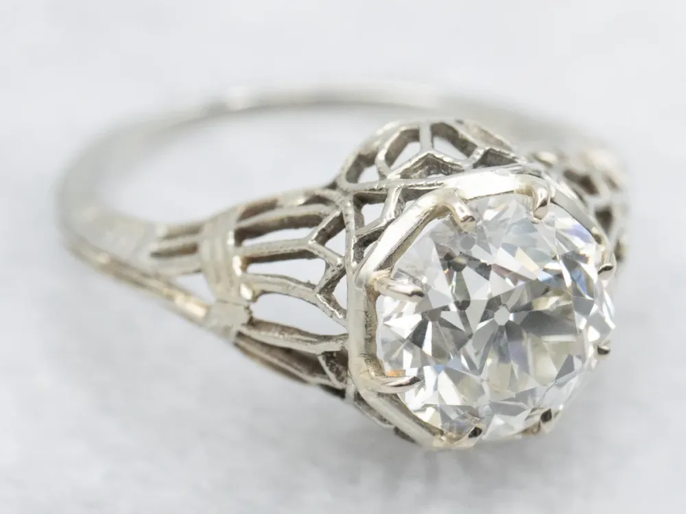 Art Deco GIA Gewaarborgd Old European Cut Diamond Solitaire Engagement Ring - DIN Norm