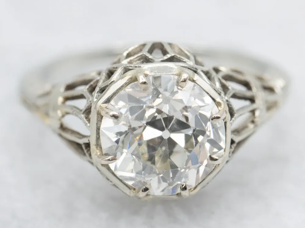Art Deco GIA Gewaarborgd Old European Cut Diamond Solitaire Engagement Ring - DIN Norm