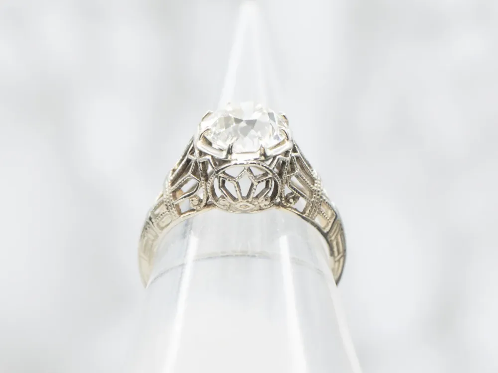 Art Deco GIA Gewaarborgd Old European Cut Diamond Solitaire Engagement Ring - DIN Norm